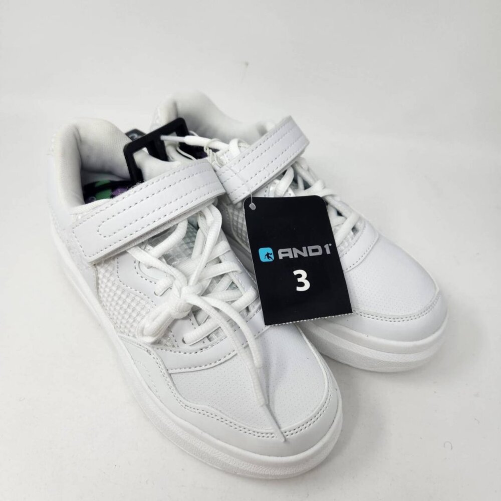 And1 Youth Size 3 White Sneakers With Comfort Padded Insole NWT